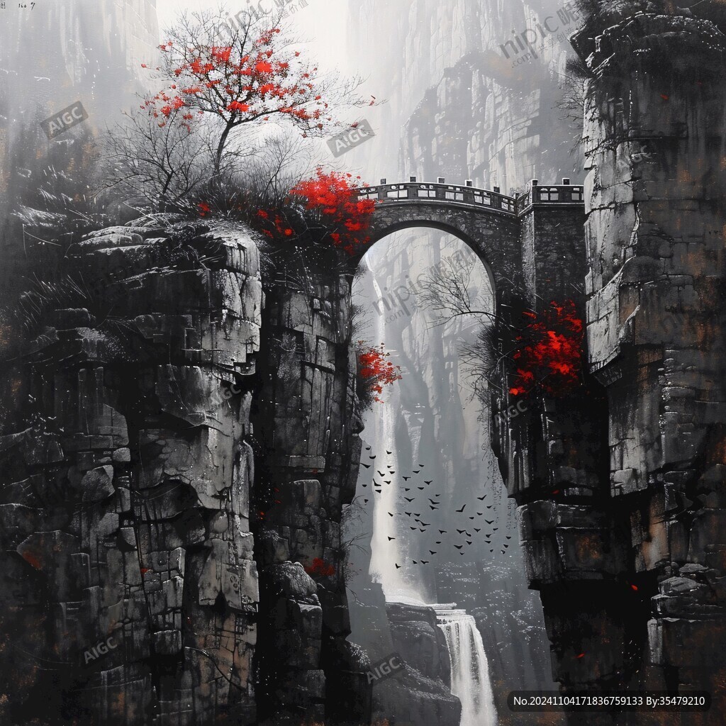 山水深渊建筑立体画