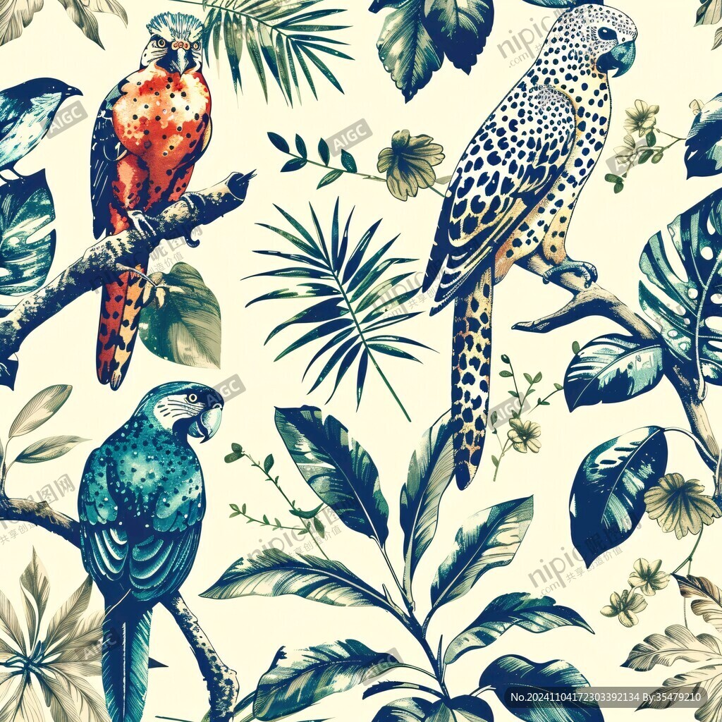 欧美手绘动物花鸟