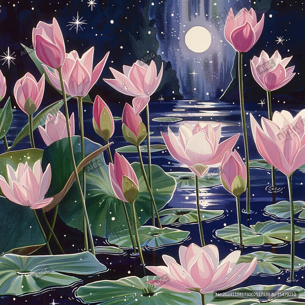 月色中的水浮莲