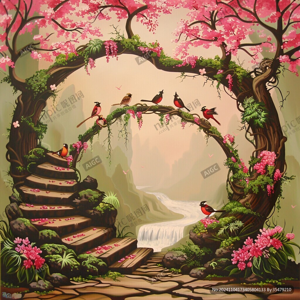 桃林仙境插画