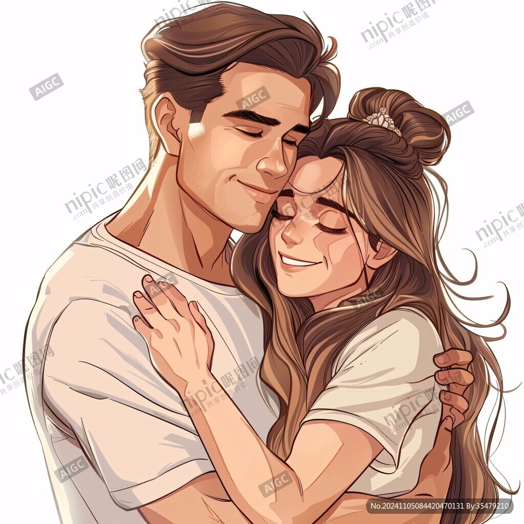 情侣拥抱浪漫插画