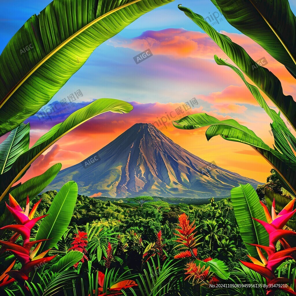 热带风景壁画背景