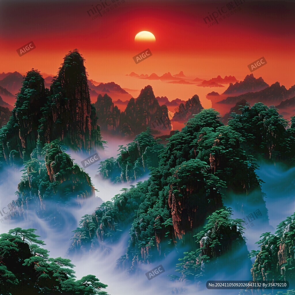 旭日东升迎客松