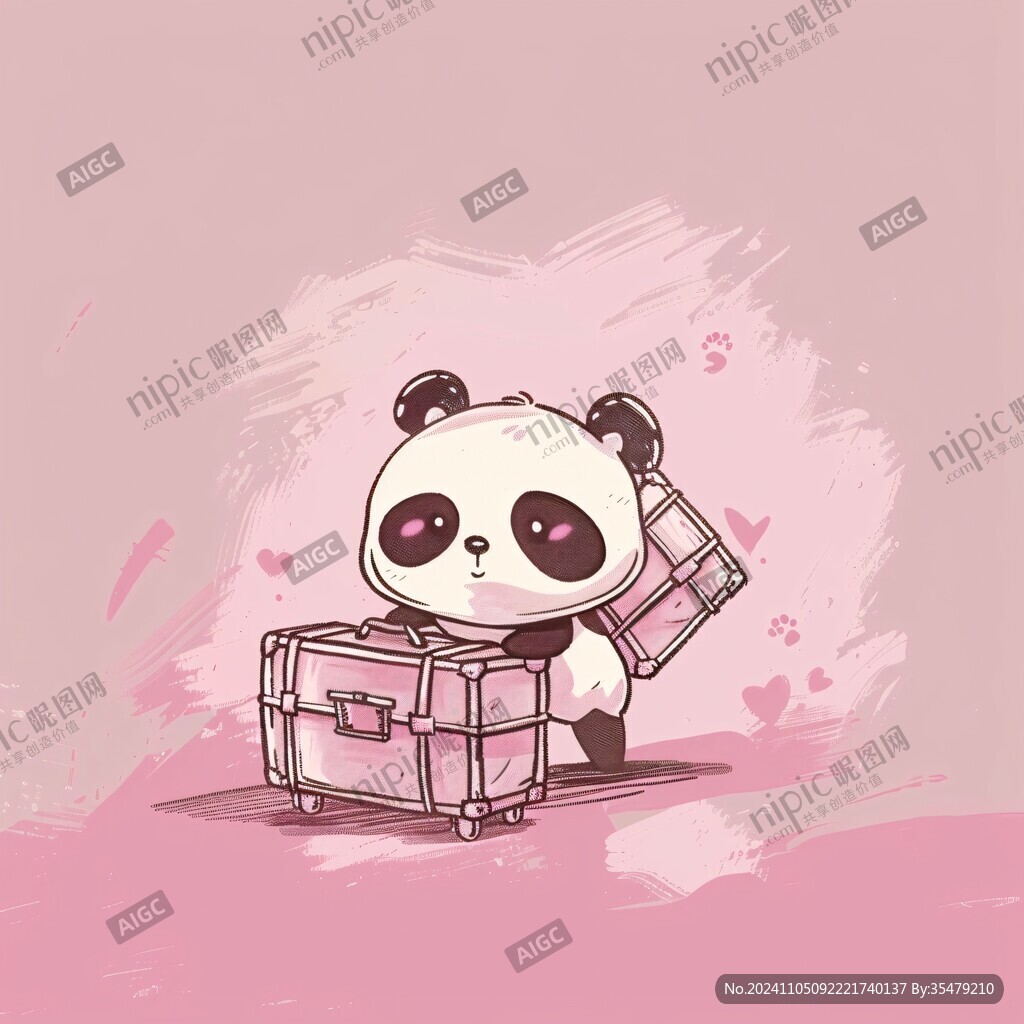 熊猫购物车插画