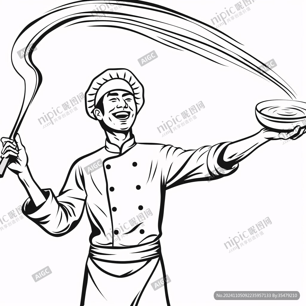 大厨切火腿线稿