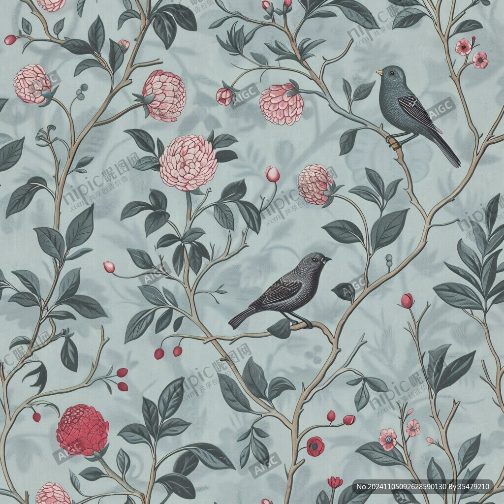 欧美风格鸟花卉