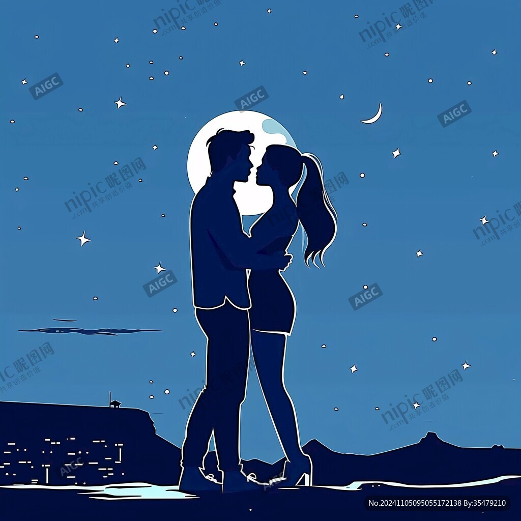 情侣拥抱浪漫插画