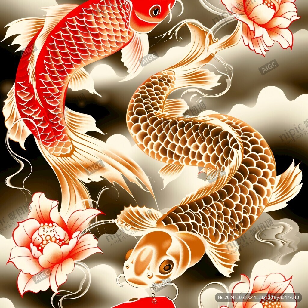 吉祥装饰插画如鱼得水