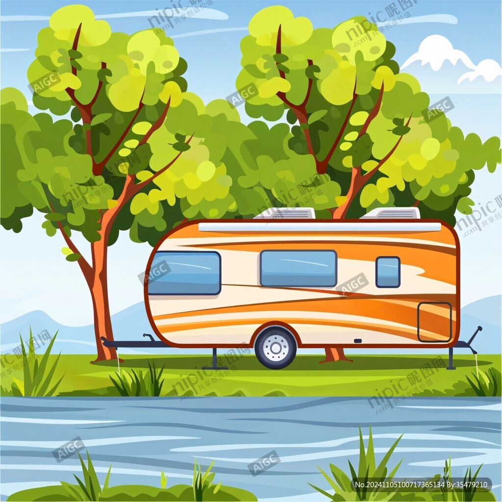 露营地房车插画