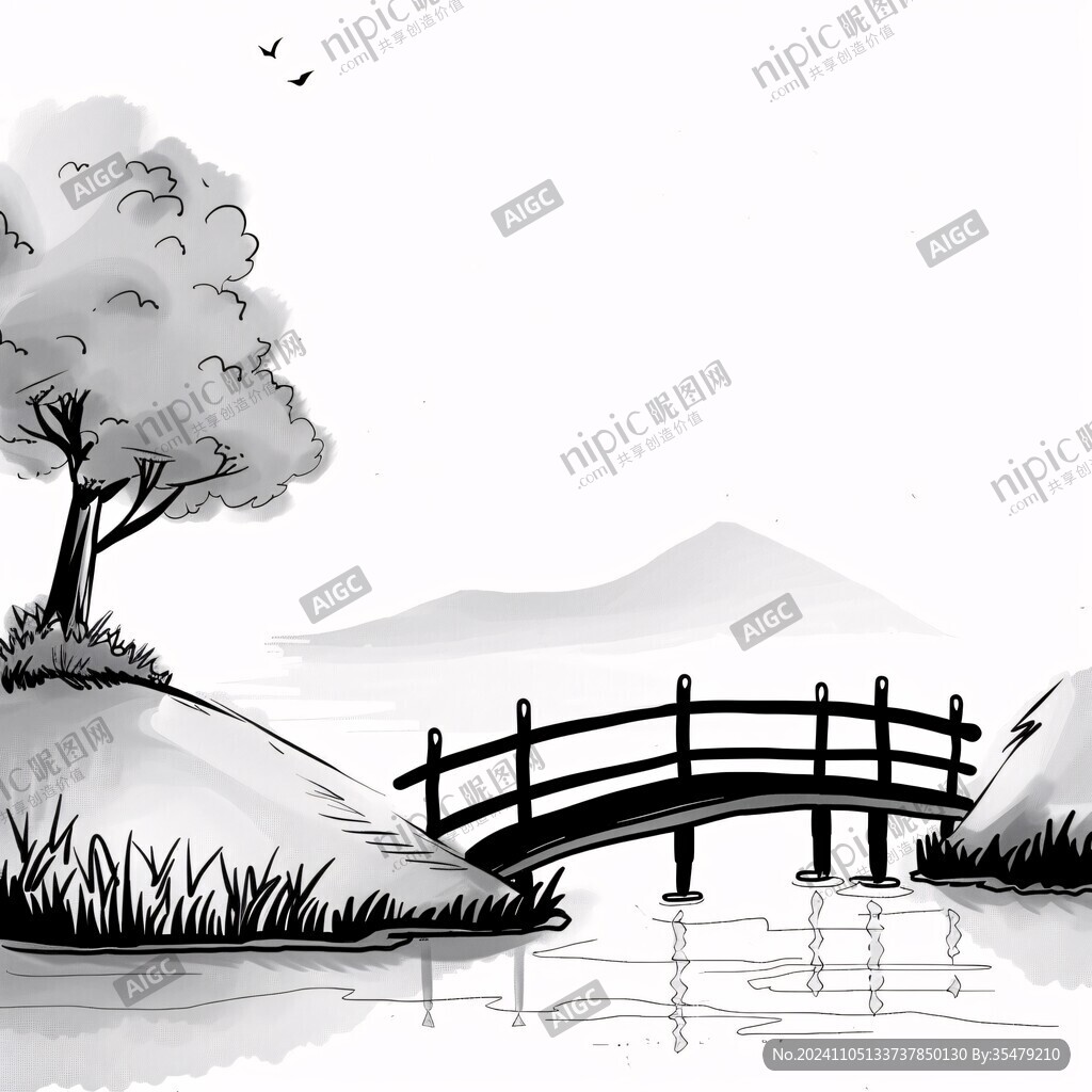 水墨画桥