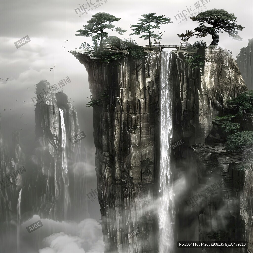 山水深渊建筑立体画