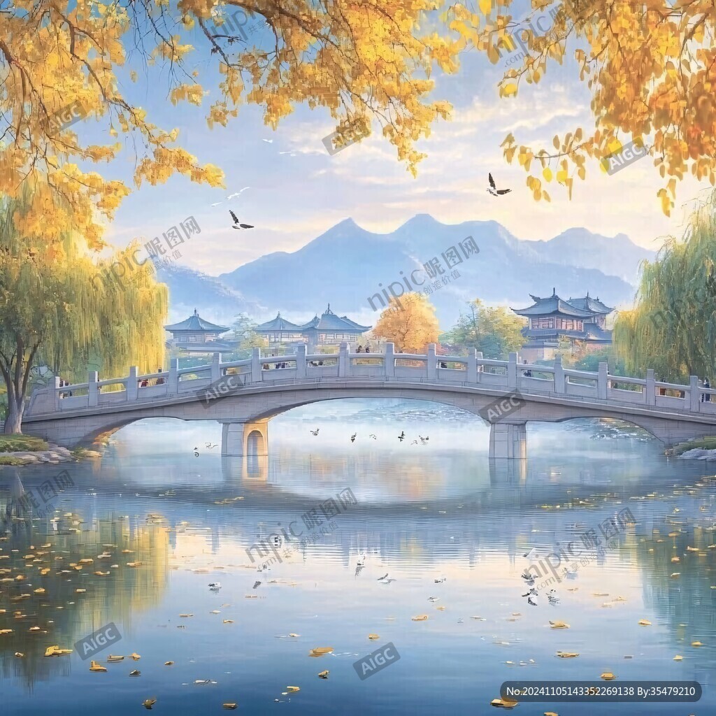 古风秋天景色插画