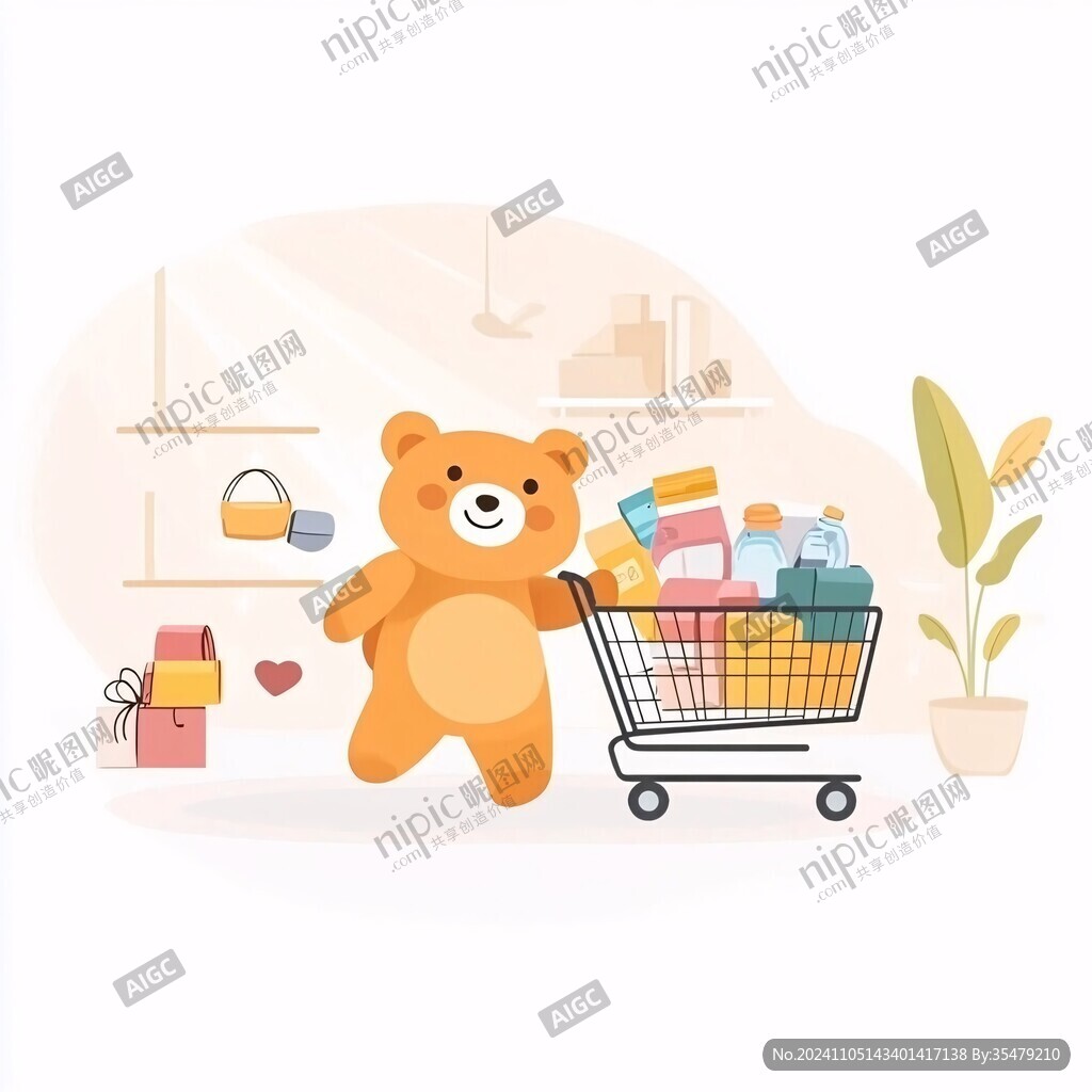 熊猫购物车插画