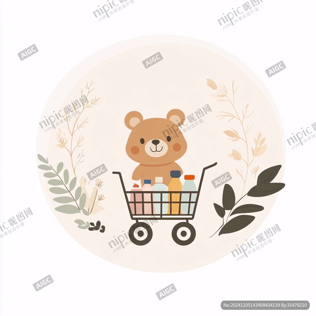 熊猫购物车插画
