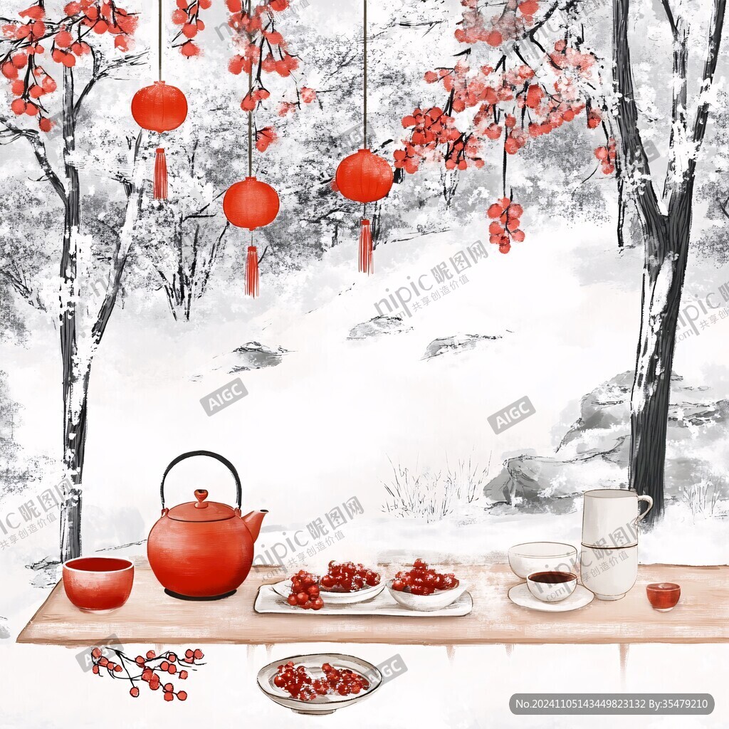 水墨春节年橘电视墙