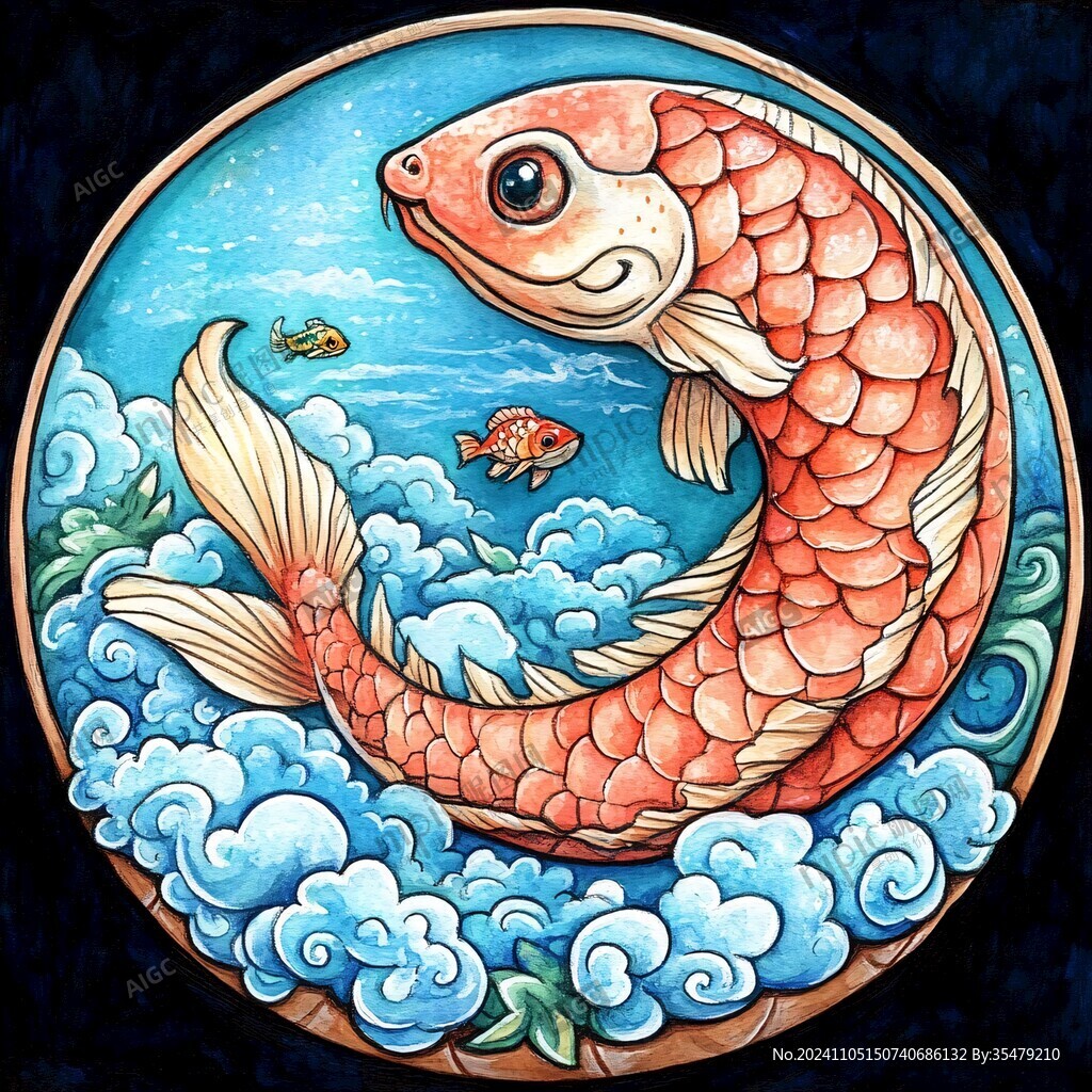 吉祥装饰插画如鱼得水