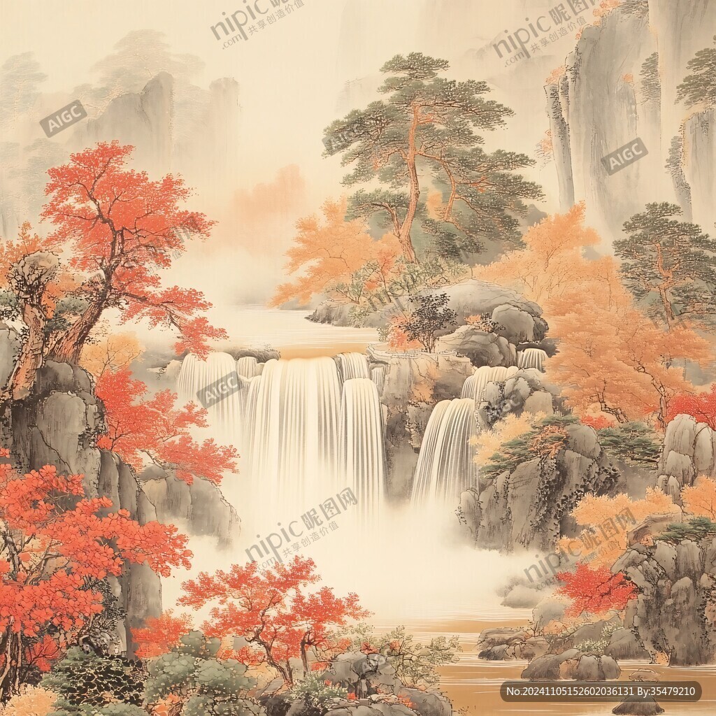 高清彩色客厅山水