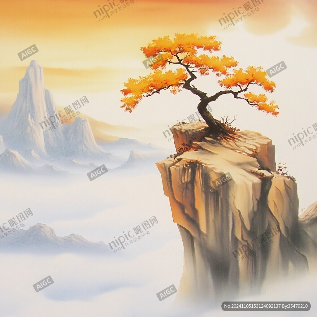 迎客松松树禅意山水