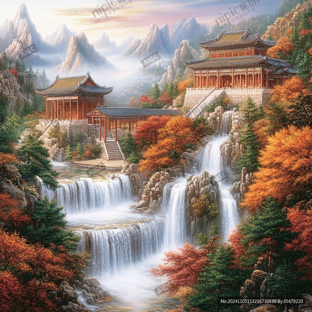 高清彩色客厅山水