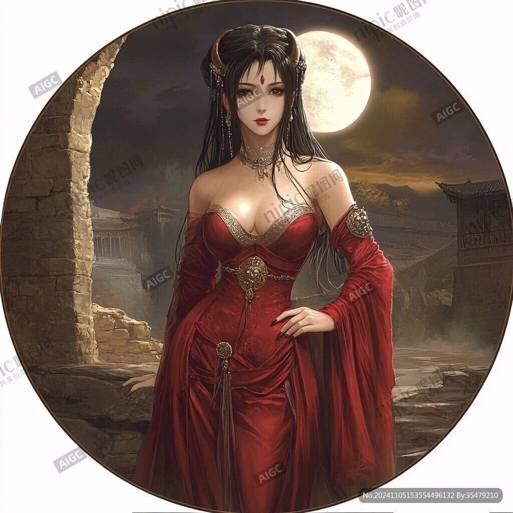 貂蝉拜月古典美女