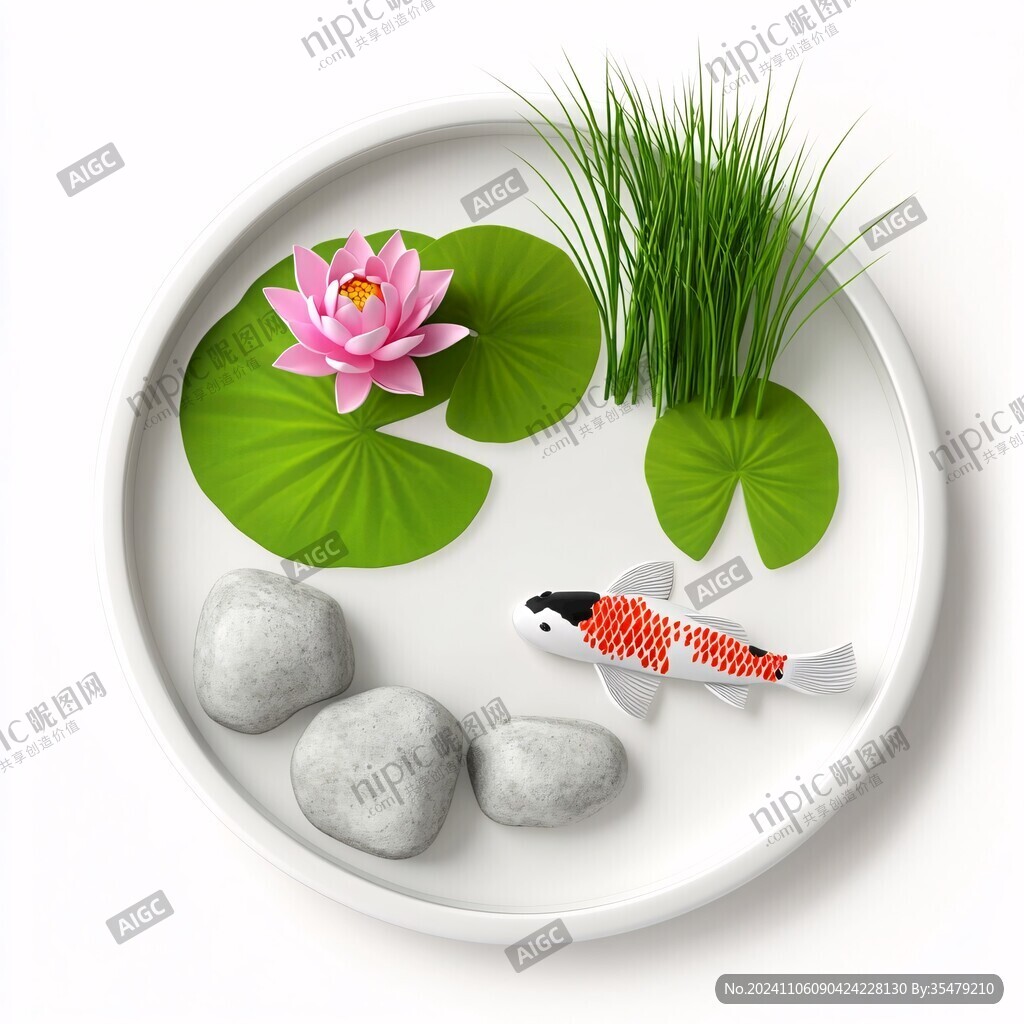 3d荷花鲤鱼圆形画