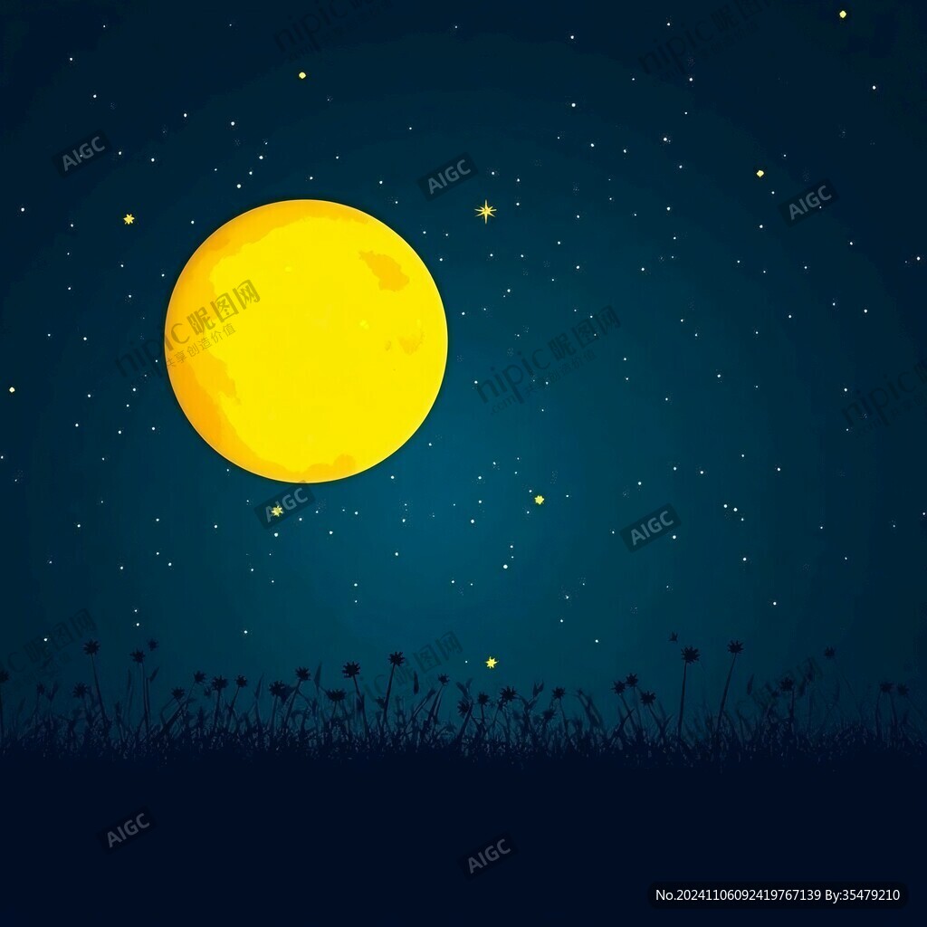 夏季田园田野夜晚月亮