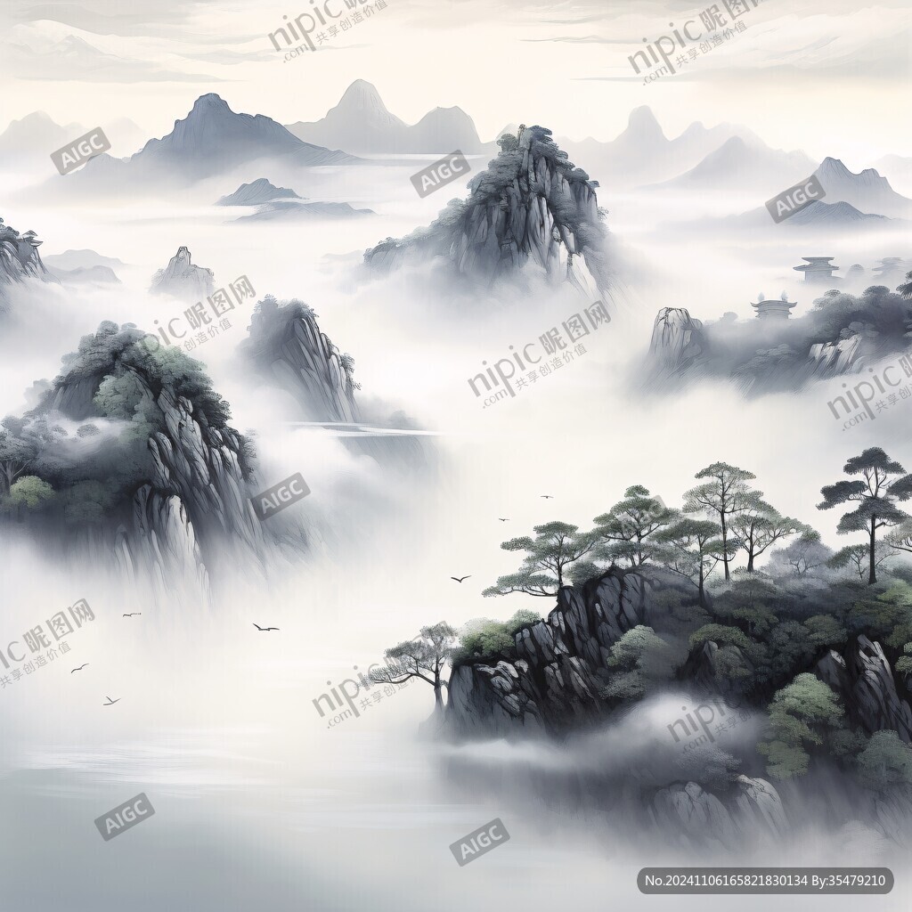 迎客松松树禅意山水