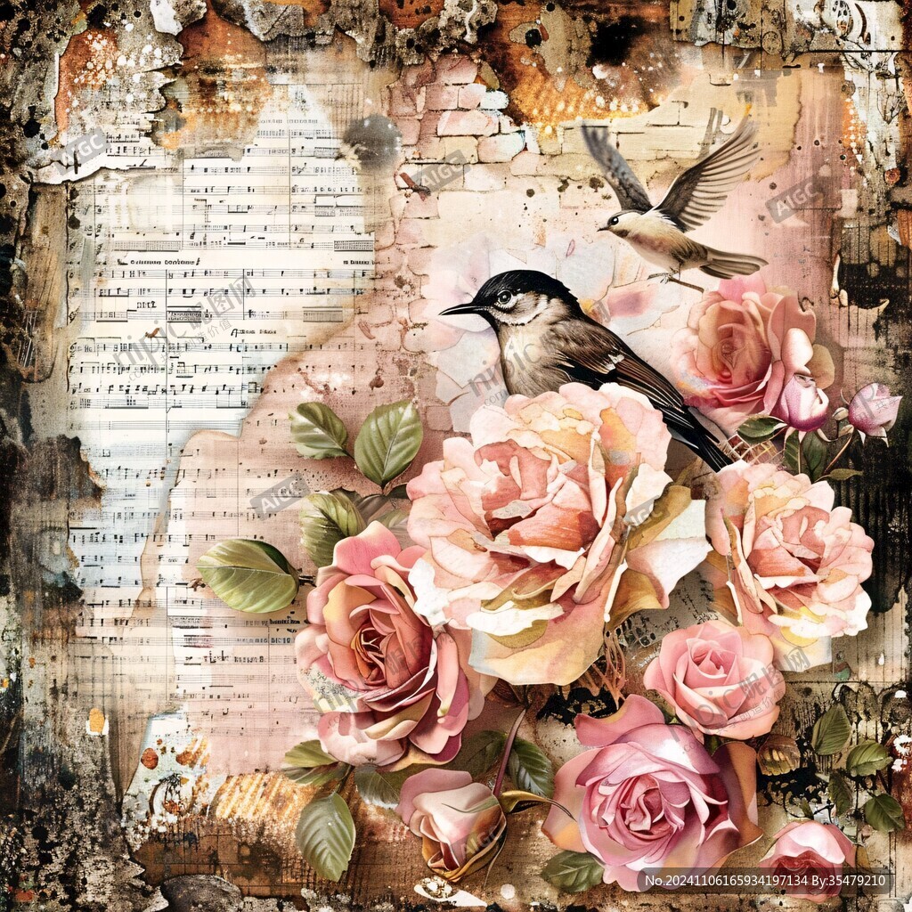 欧美风格鸟花卉