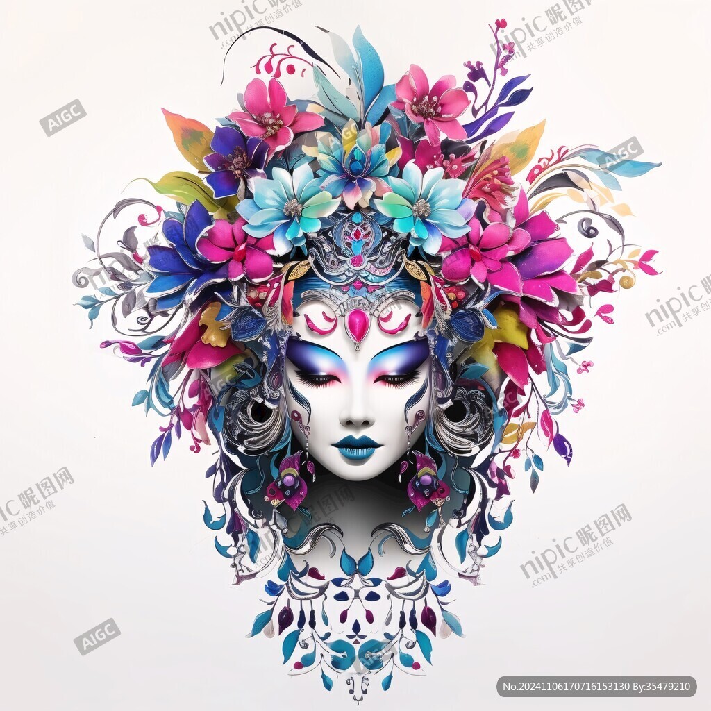 装饰画水彩花旦手绘