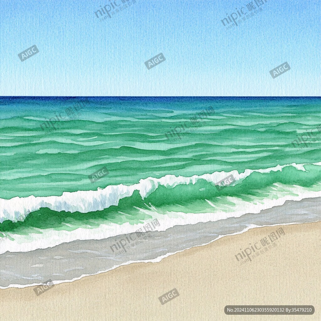 手绘大海沙滩插画