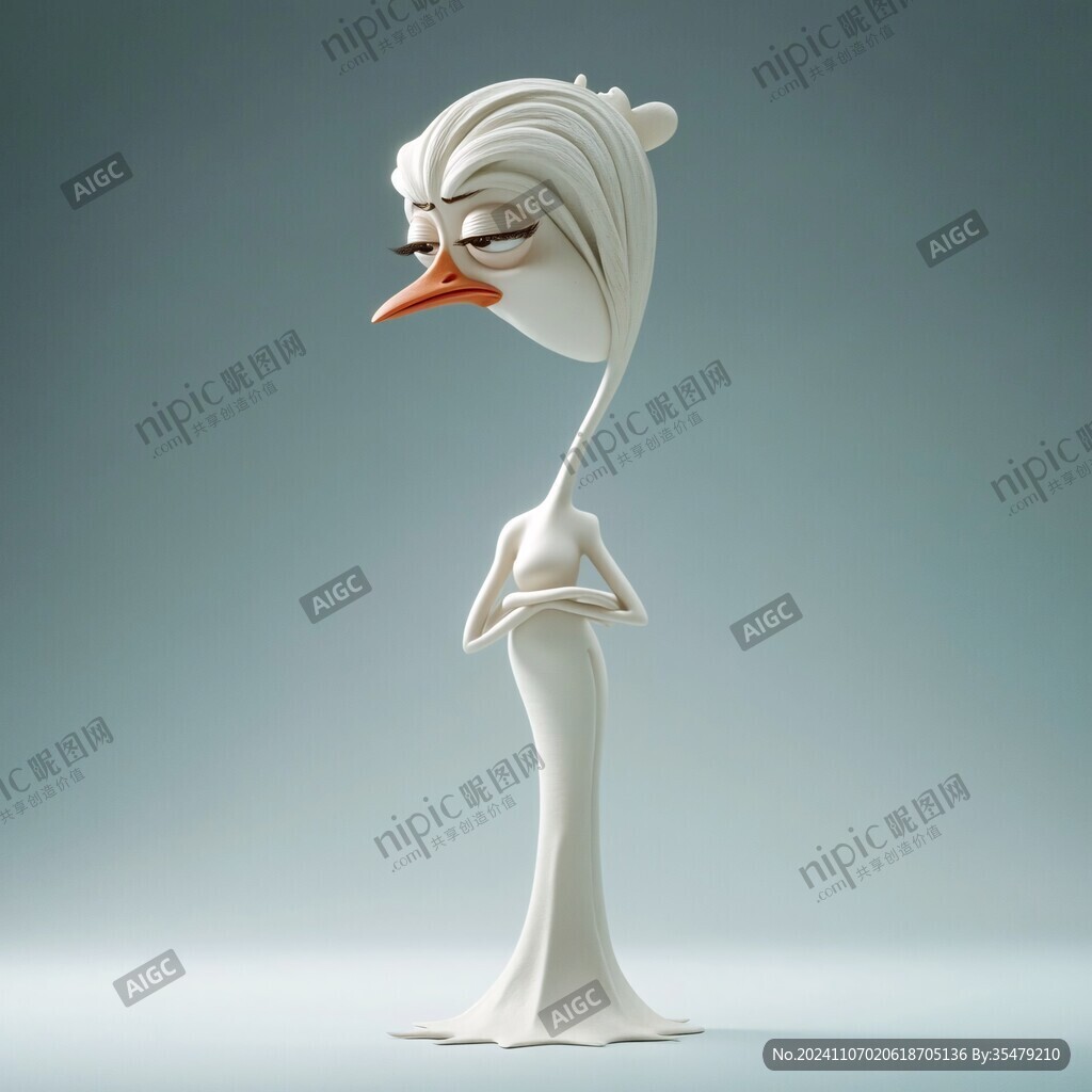 原创卡通白鹤形象