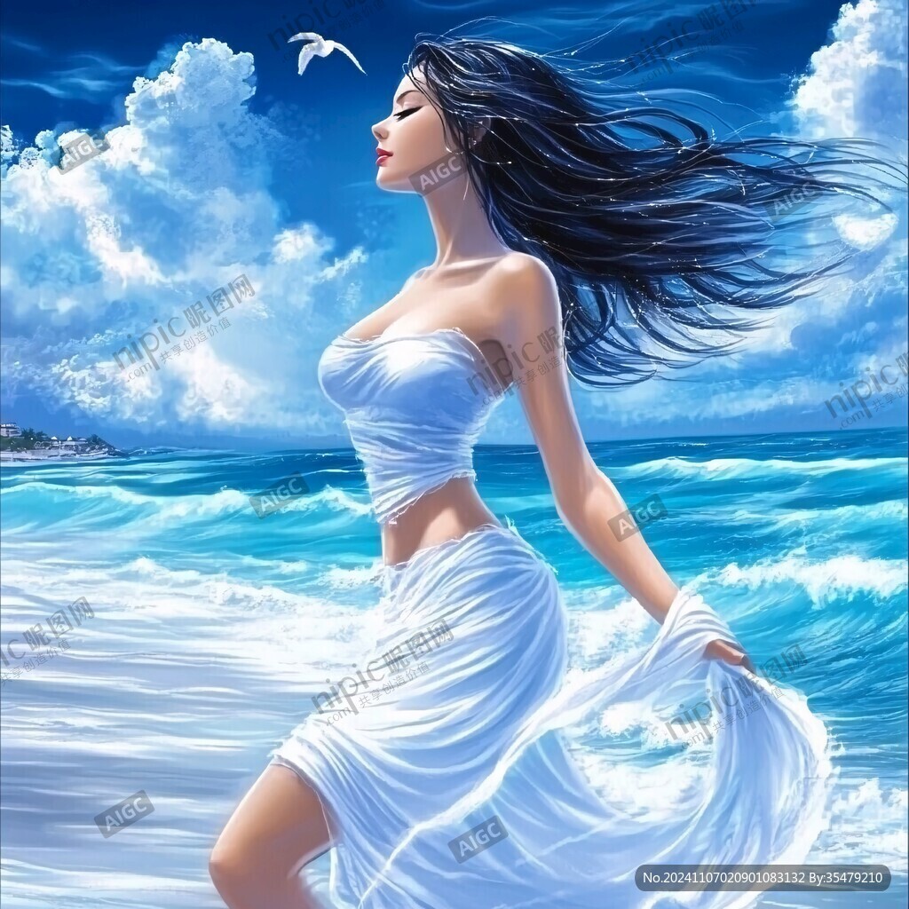 美女背景海边春风