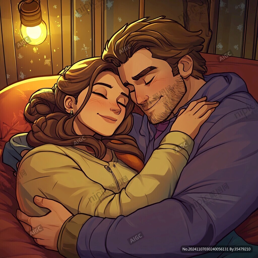 情侣拥抱浪漫插画