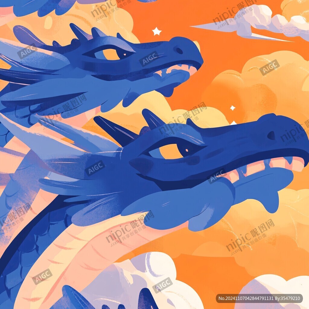 卡通国潮龙抬头插画