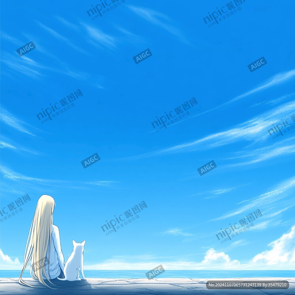 蓝天白云女孩插画