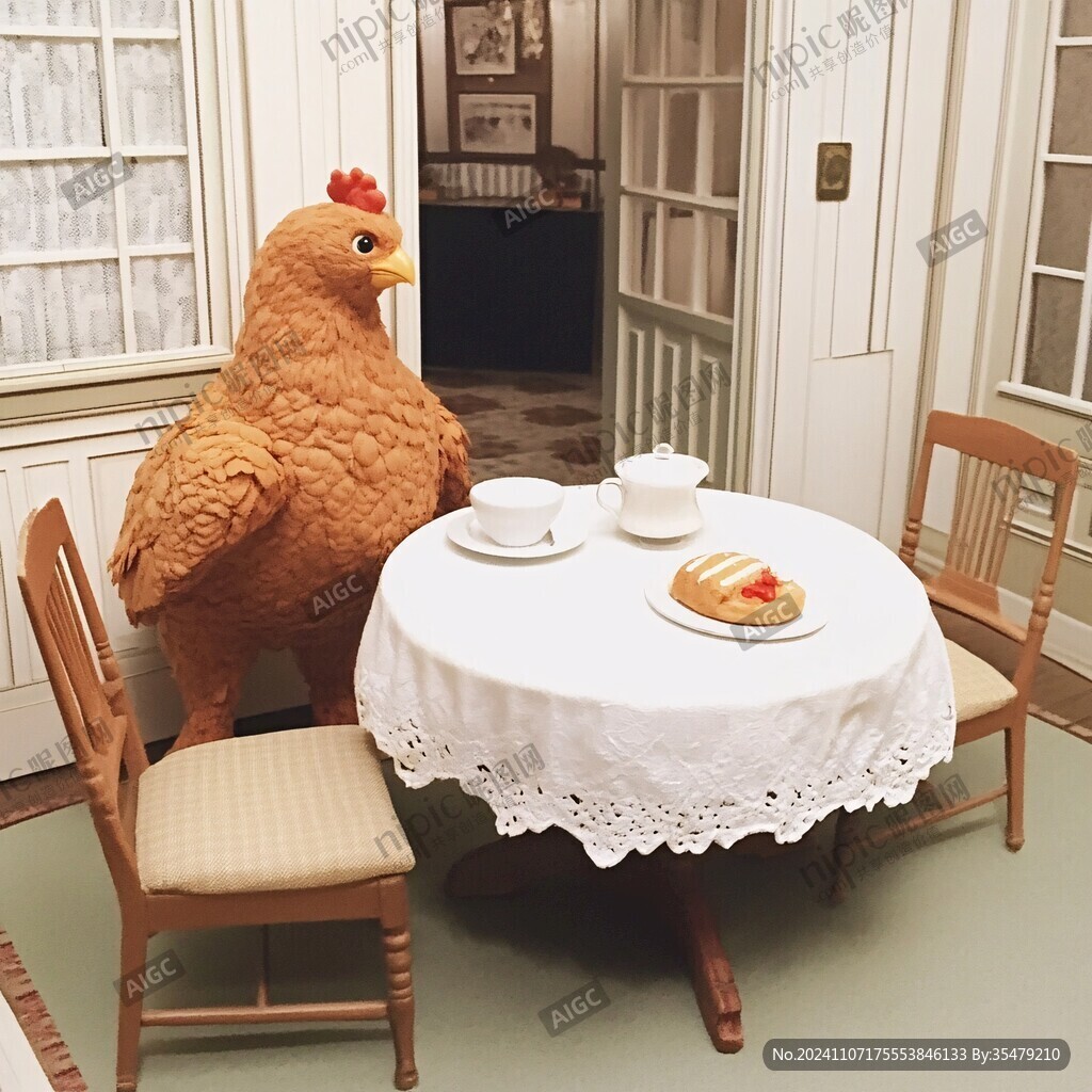 一人扮鸡妈妈坐在凳上