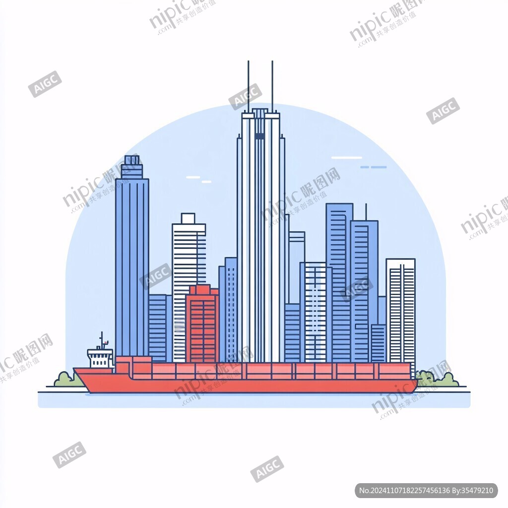 彩色线条建筑插画