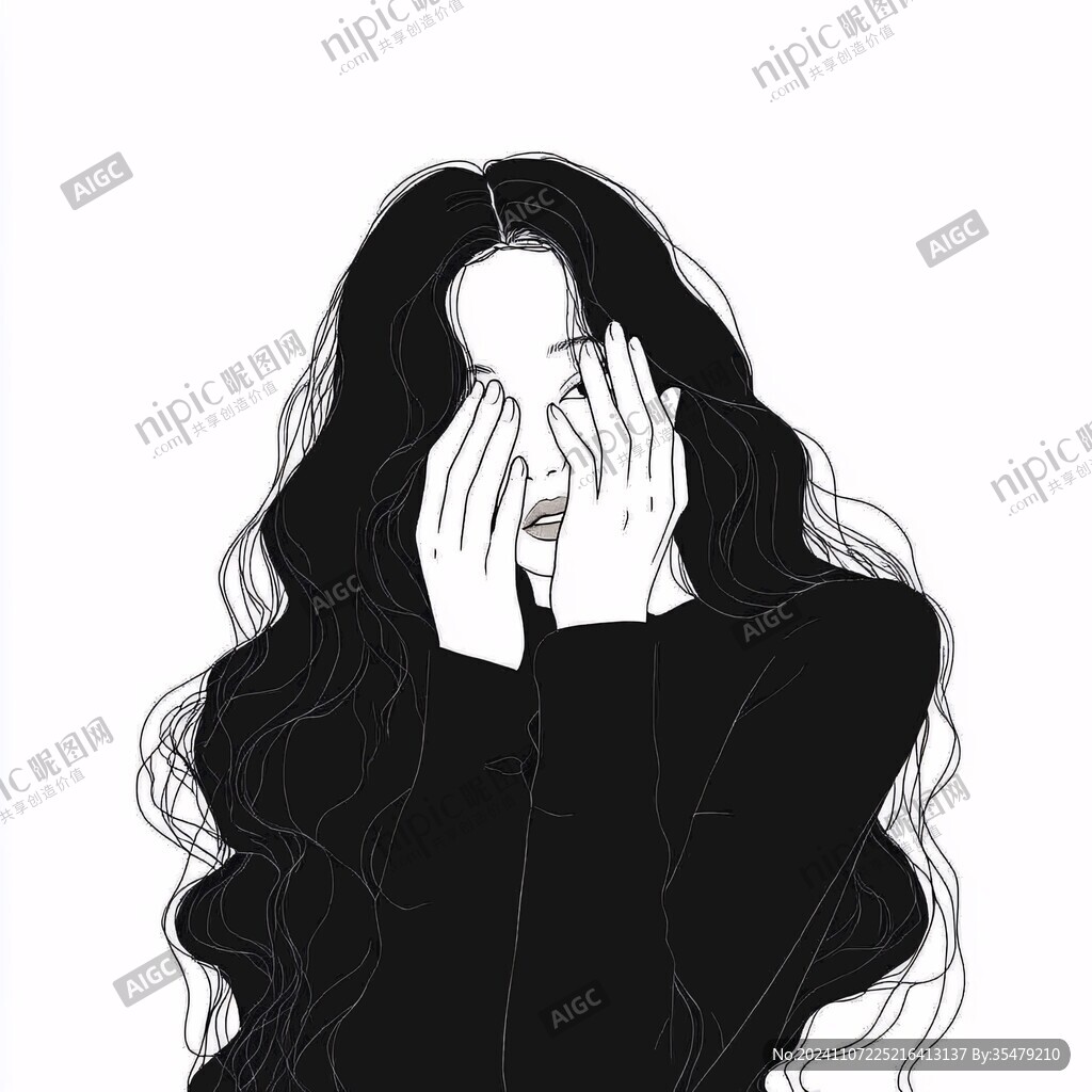 女生头像黑白稿