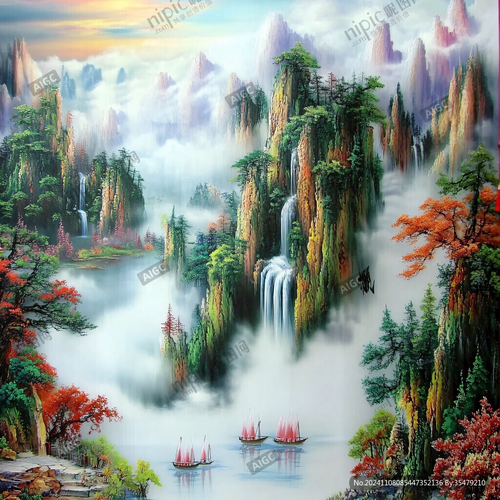 高清彩色客厅山水