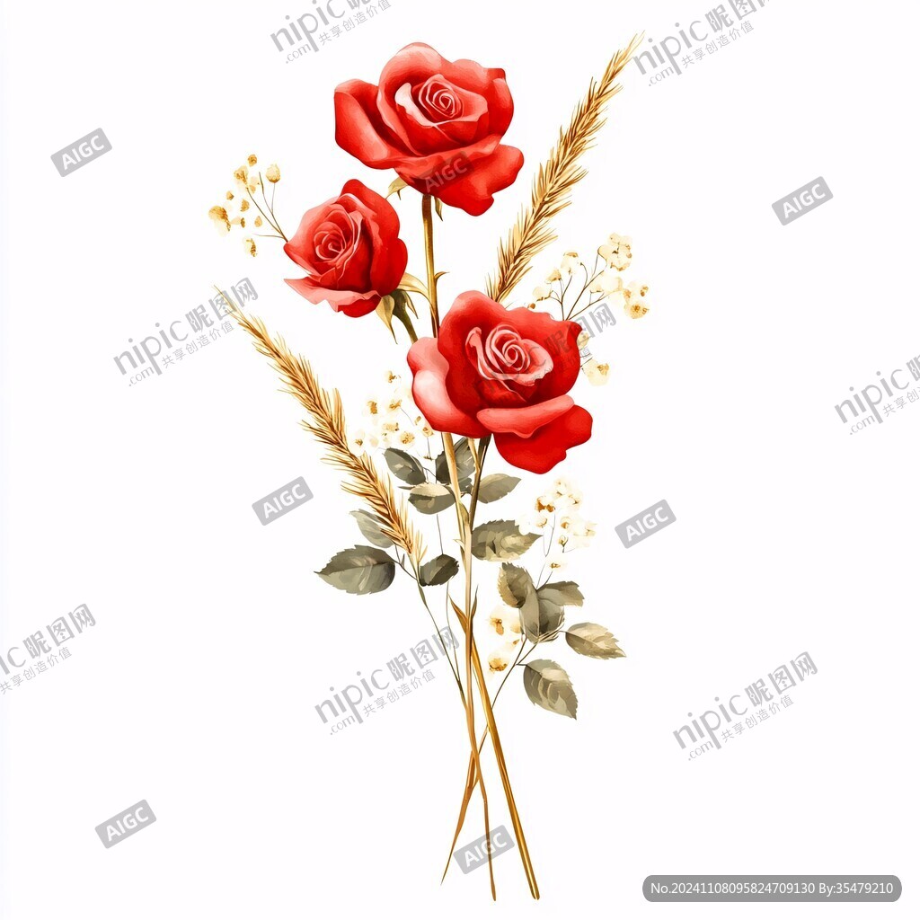 写实手绘玫瑰花素材