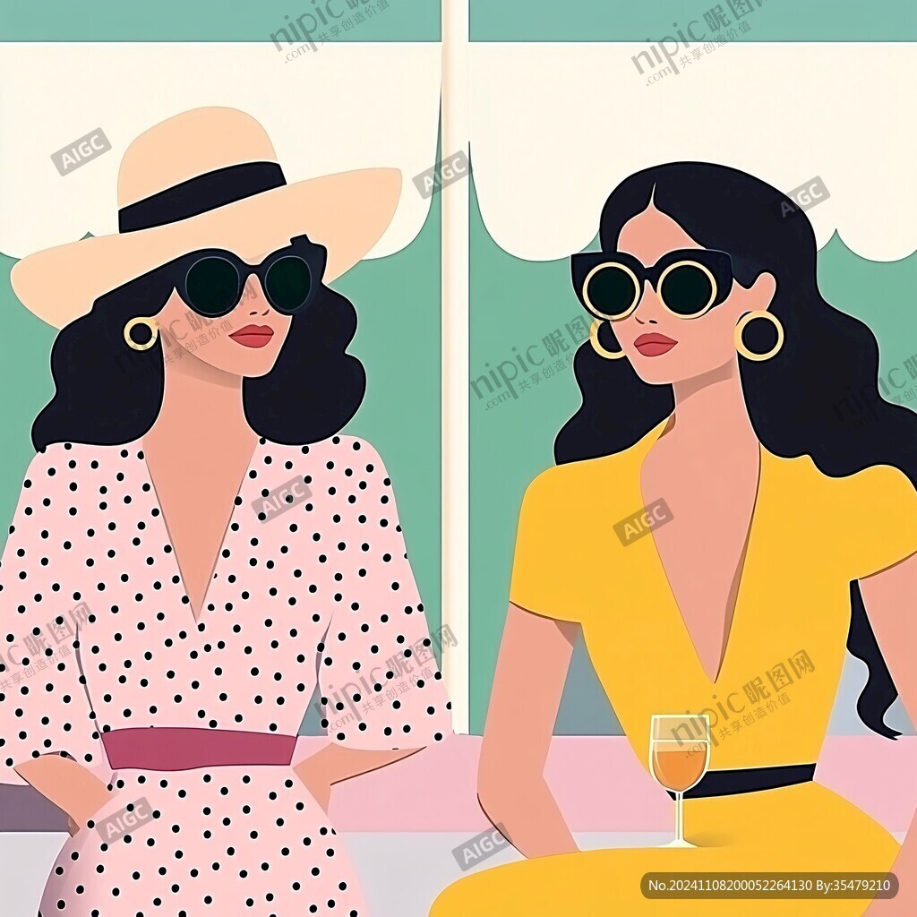 扁平风插画闺蜜女孩