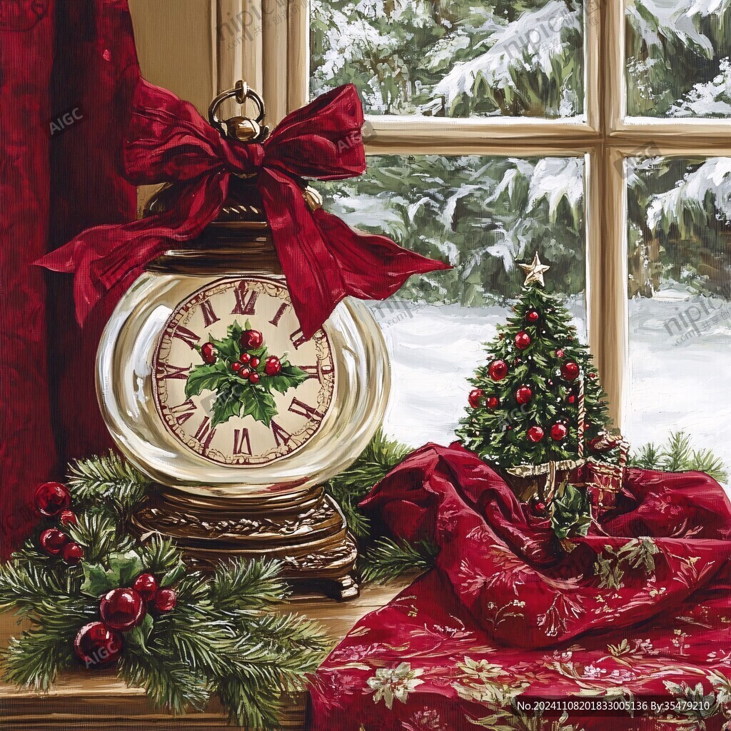 圣诞场景时钟挂画