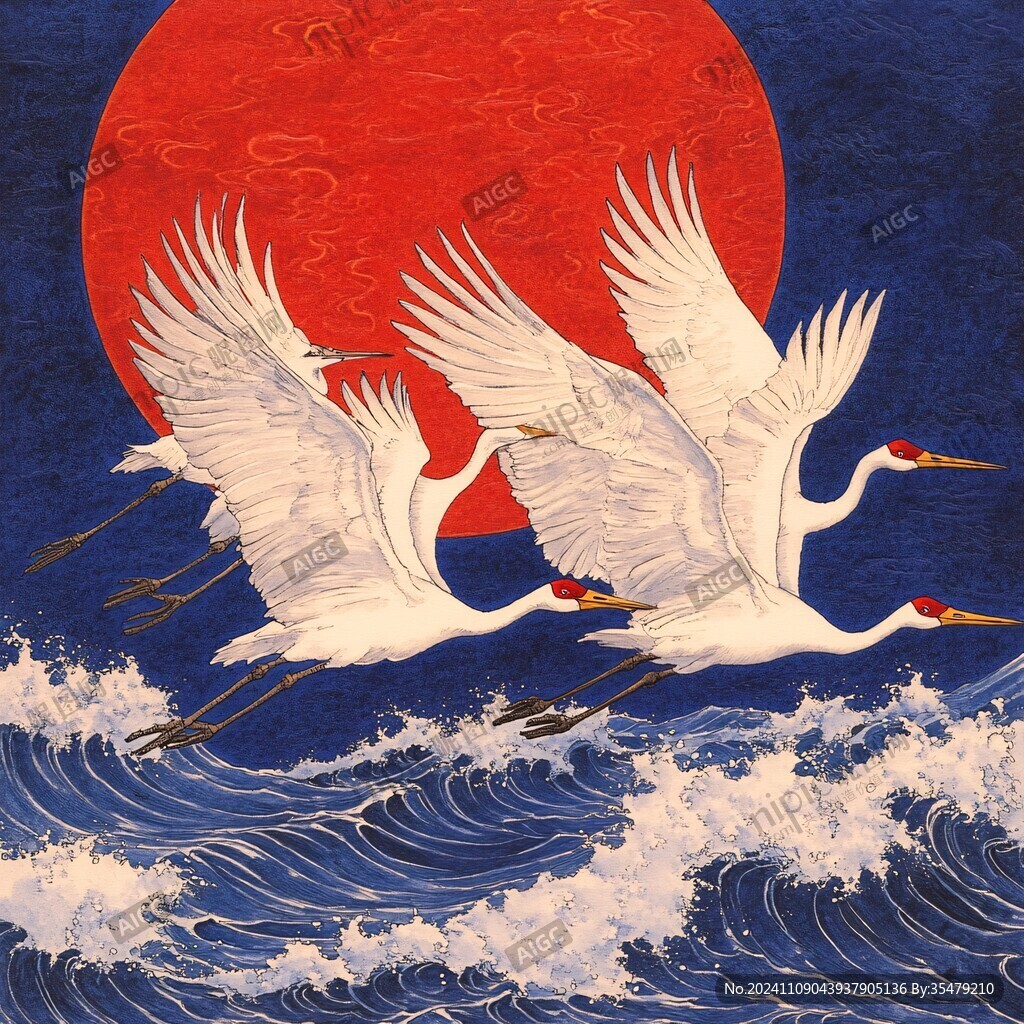 旭日东升仙鹤云纹