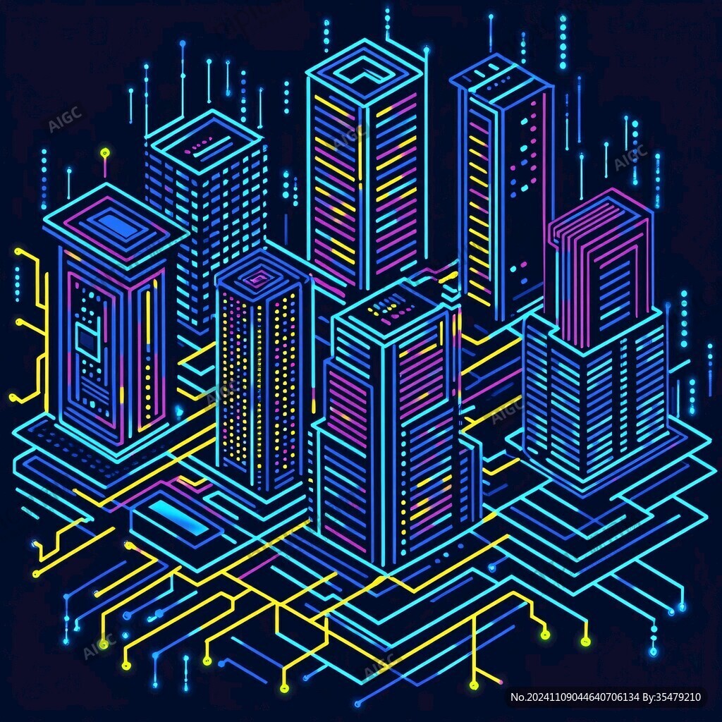 彩色线条建筑插画