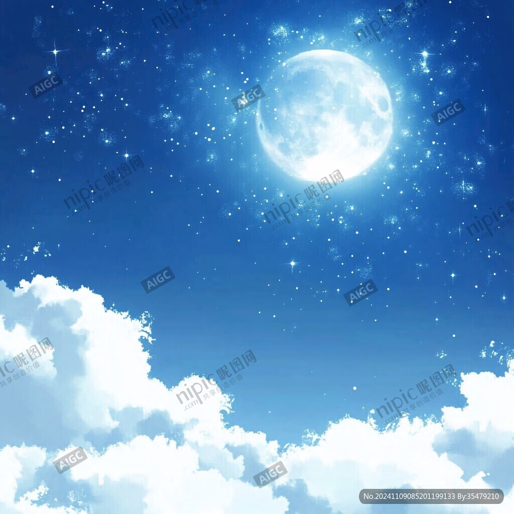 蓝天白云灯光月光