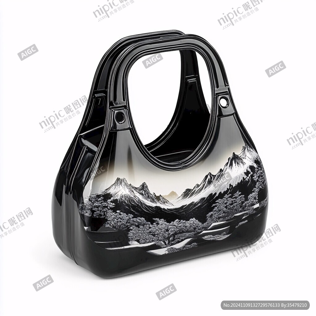 日本黑漆山水图提梁壶