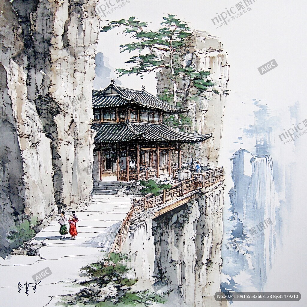 山水深渊建筑立体画