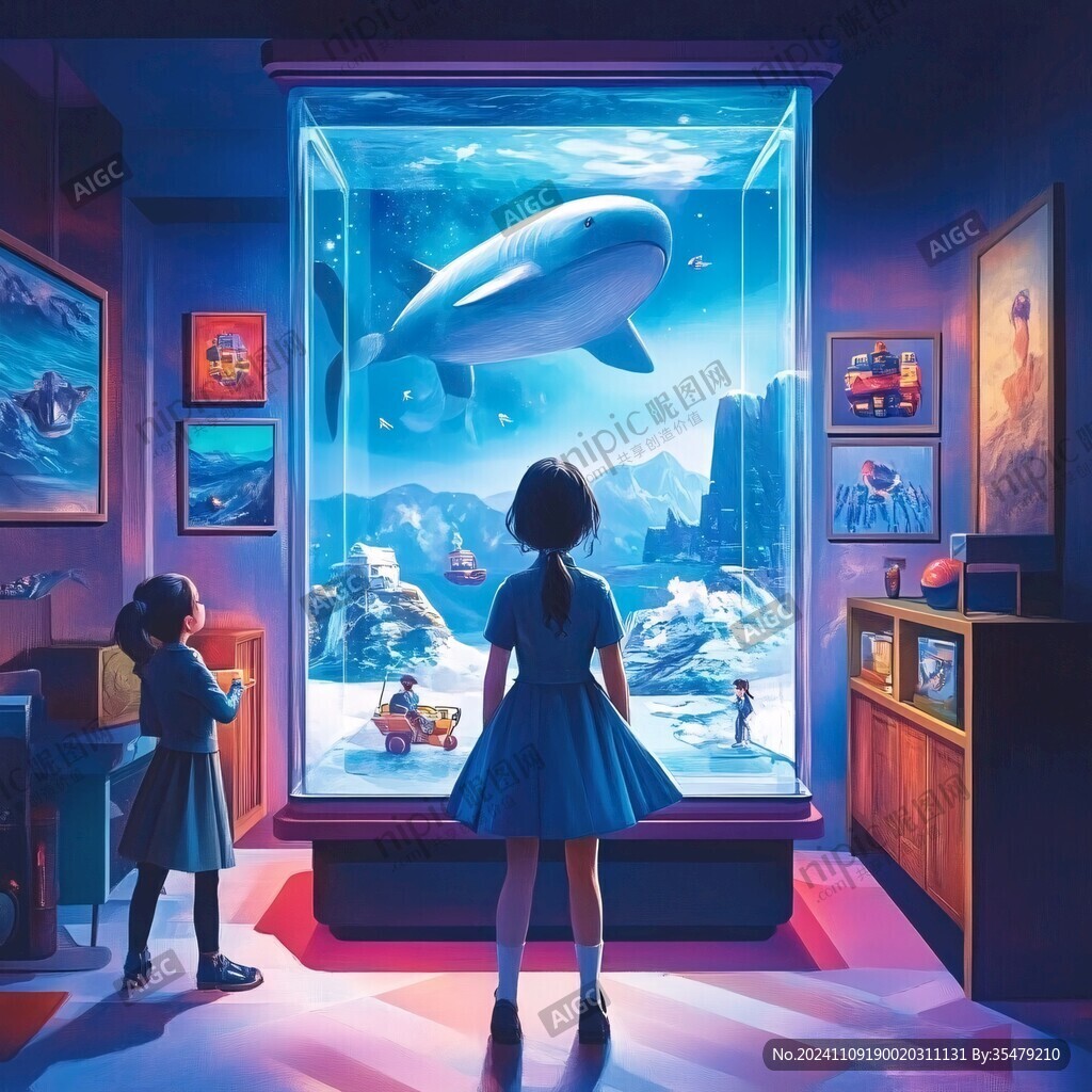 海洋馆海报卡通美少女