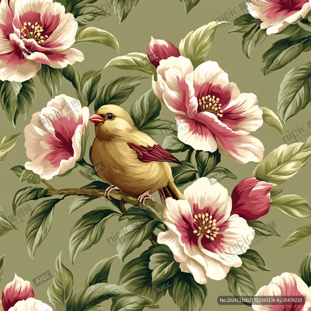 欧美风格鸟花卉