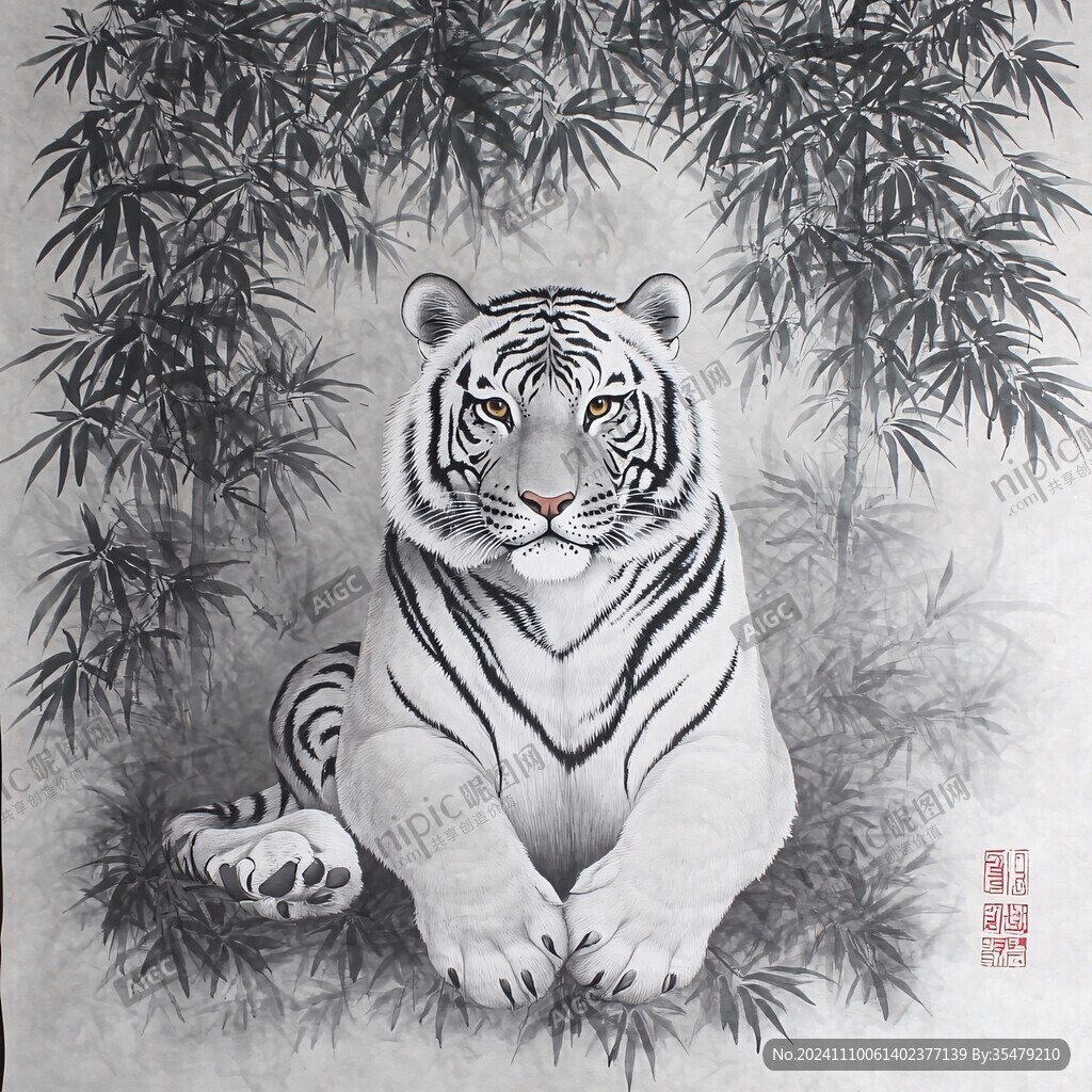 海报年画白虎原创